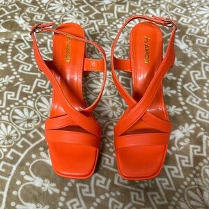 Amoji Women 4 Inch Block Heels Platform Cross Strap Chunky Heeled Sandals